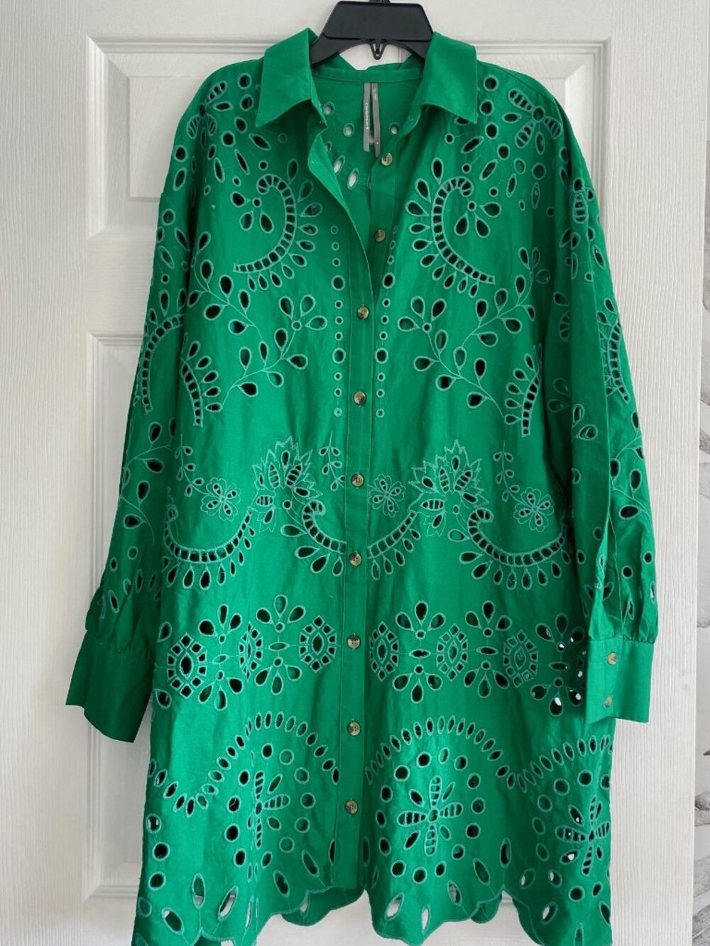 Anthropologie Green Eyelet Embroidered Shirt Dress Size M - Picture 1 of 5